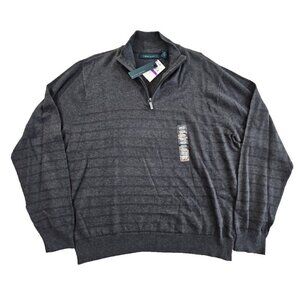 Perry Ellis Charcoal Gray Knit Sweater 1/2 Zip striped Men's Size XXL NEW